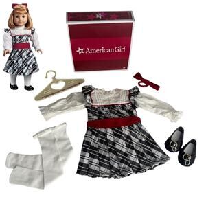 American Girl Nellie Holiday Outfit Christmas Dress Shoes Hair Bow Tights Box